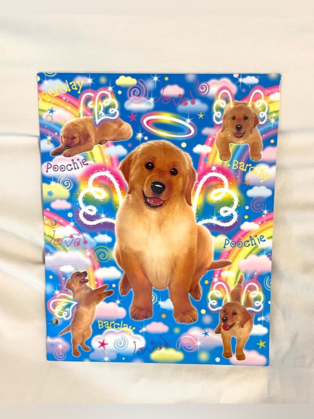 *VINTAGE* Lisa FRANK 2 Pocket Folder for 3-Ring Binder - Rainbow/Dogs/Hearts